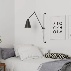 By Rydéns Wandleuchte mit Kabel Schalter Metall Gelenkarm Schwarz E27* Wandleuchten|Wohnzimmerlampen