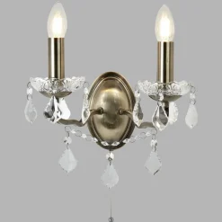 New Searchlight Wandleuchte mit Schalter 2-flammig E14 in Messing Antik