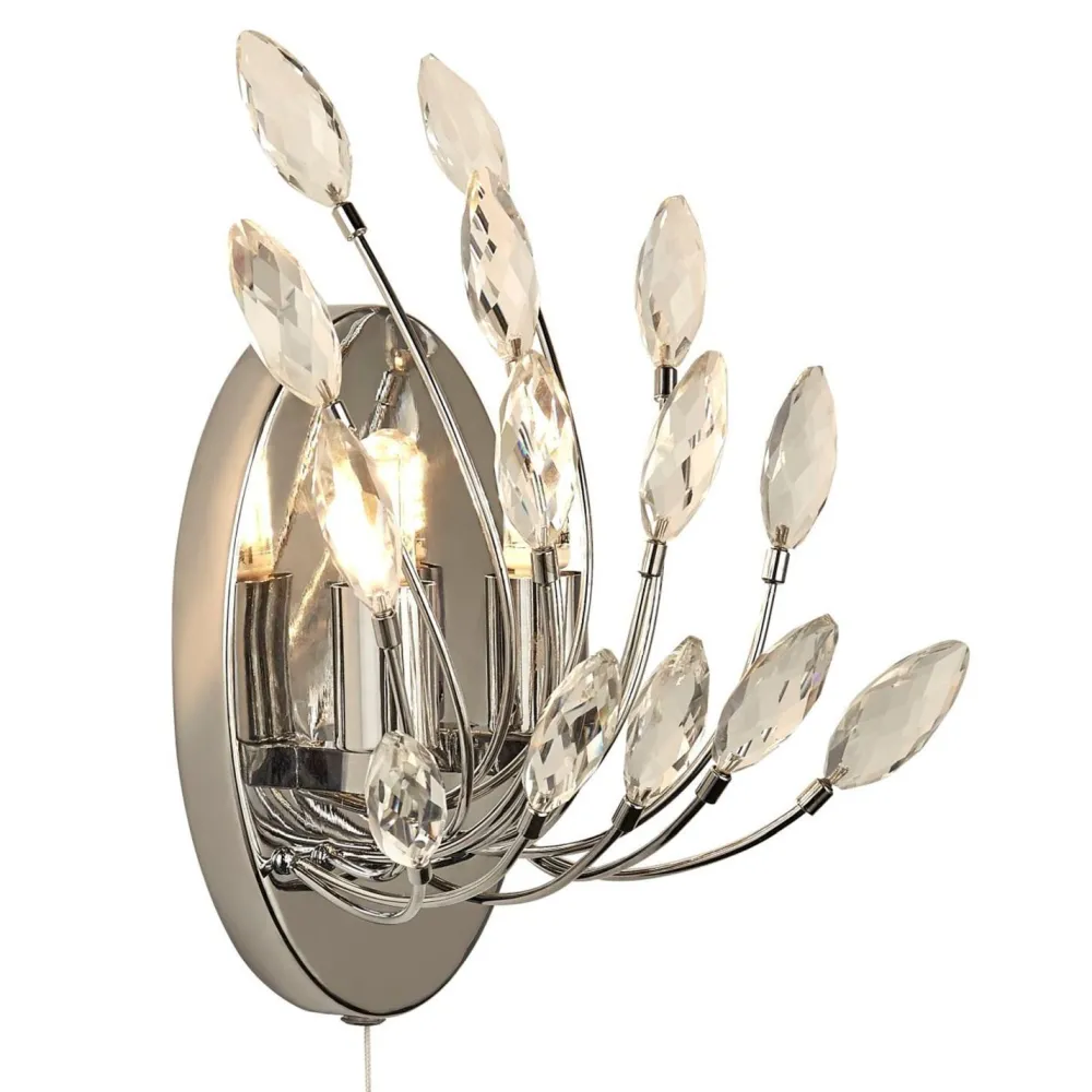 Sale Searchlight Wandleuchte mit Schalter Kristall H: 24 cm Chrom Klar 2x G9