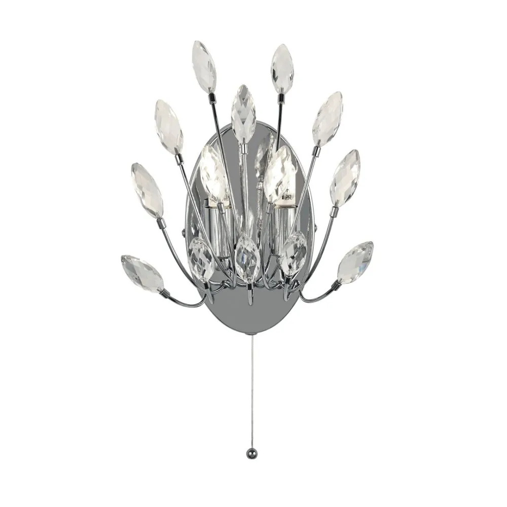 Sale Searchlight Wandleuchte mit Schalter Kristall H: 24 cm Chrom Klar 2x G9