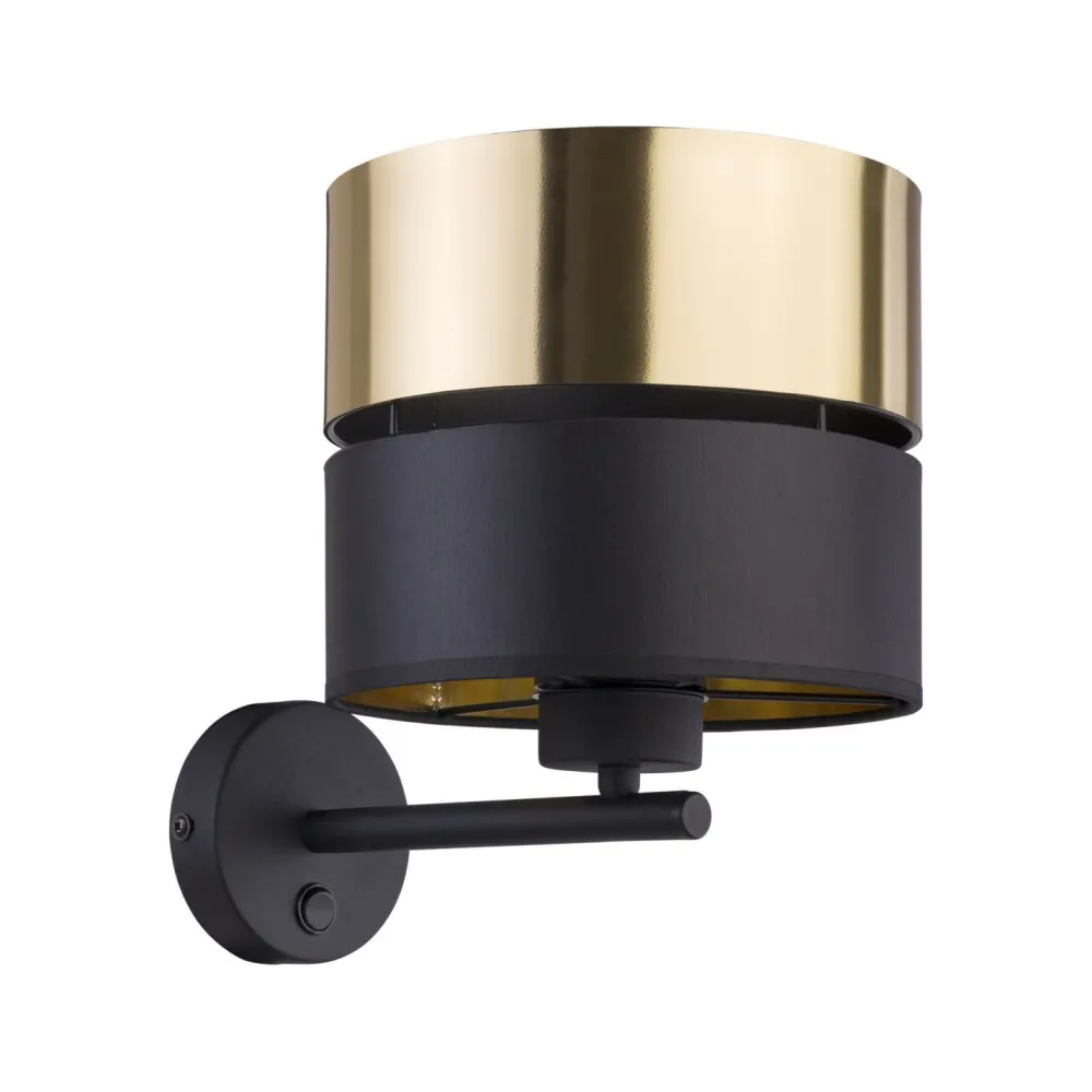 TK Lighting Wandleuchte mit Schalter Stoff Metall Schwarz Gold E27* Wohnzimmerlampen|Stofflampen