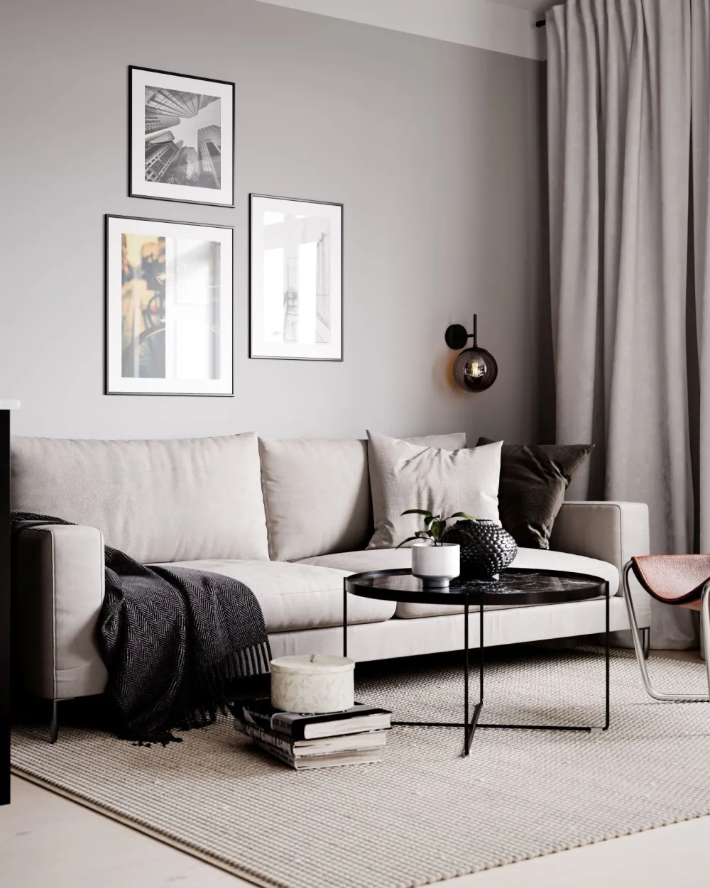 By Rydéns Wandleuchte mit Stecker E27 Metall Rauchglas Kugelschirm* Wandleuchten|Wohnzimmerlampen