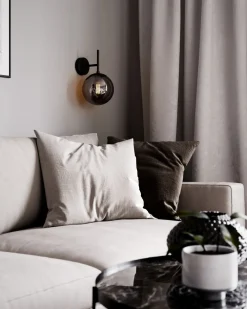 By Rydéns Wandleuchte mit Stecker E27 Metall Rauchglas Kugelschirm* Wandleuchten|Wohnzimmerlampen