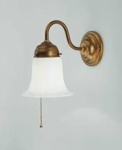 Berliner Messingleuchten Wandleuchte mit Zugschalter Glas Messing E27 T:23 cm* Wohnzimmerlampen|Metall Lampen