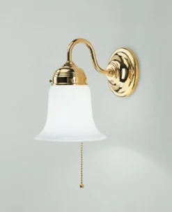 Discount Berliner Messingleuchten Wandleuchte mit Zugschalter Messing poliert Glas E27