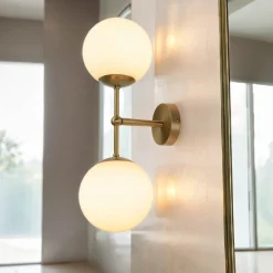 Discount Giovanni Battista Wandleuchte MUSA Messing Glas in Bronze hell Weiß