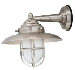 Lido Wandleuchte Nickel Echt-Messing Glas IP43 Maritim* Außenleuchten Antik|Außenwandleuchten