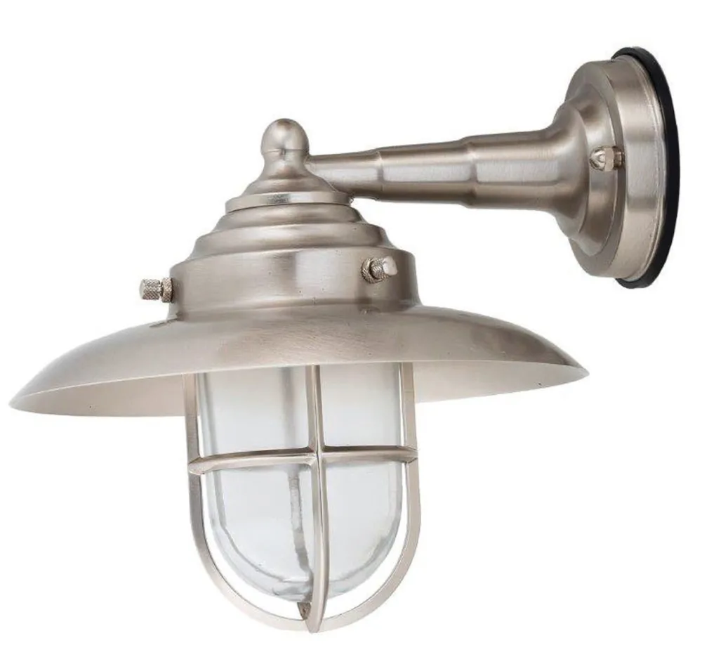 Lido Wandleuchte Nickel Echt-Messing Glas IP43 Maritim* Außenleuchten Antik|Außenwandleuchten