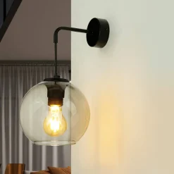 Nowodvorski Wandleuchte Rauchglas Kugelschirm E27 Pendelarm Schwarz* Wandleuchten|Retro Lampen