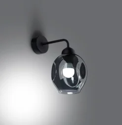 New Sollux Wandleuchte Rauchglas Schwarz E27 dekorativ SEGIN