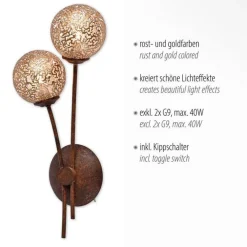 Outlet Paul Neuhaus Wandleuchte Rustikal Rostbraun Gold H:44 cm G9 2-flmg
