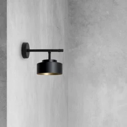 Giovanni Battista Wandleuchte Schwarz Gold H: 17 cm Messing Eisen E27* Wandleuchten|Badezimmer Lampe