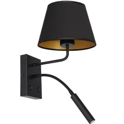 Luminex Wandleuchte Schwarz Gold Stoff konisch Lesearm E27 G9* Wohnzimmerlampen|Metall Lampen