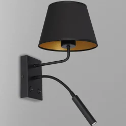 Luminex Wandleuchte Schwarz Gold Stoff konisch Lesearm E27 G9* Wohnzimmerlampen|Metall Lampen
