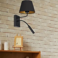 Luminex Wandleuchte Schwarz Gold Stoff konisch Lesearm E27 G9* Wohnzimmerlampen|Metall Lampen
