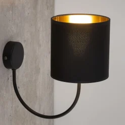 TK Lighting Wandleuchte Schwarz Gold E27 Stoff Metall elegant* Wandleuchten|Schlafzimmer Lampen