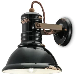 Online Ferroluce Wandleuchte Schwarz Shabby B: 25 cm Keramik E27 verstellbar