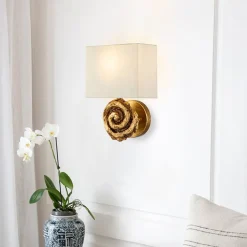 Elstead Wandleuchte Stoff 31,8 cm hoch in Blattgold Weiß* Flurlampen|Wohnzimmerlampen