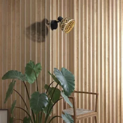Searchlight Wandleuchte verstellbar E14 Schwarz Natur Bambus Metall* Wohnzimmerlampen|Bürolampen