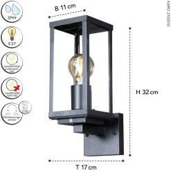 Eco-Light Wandleuchte Vintage Aluminium Schwarz H:32 cm IP44 E27* Metall Lampen|Vintage Lampen