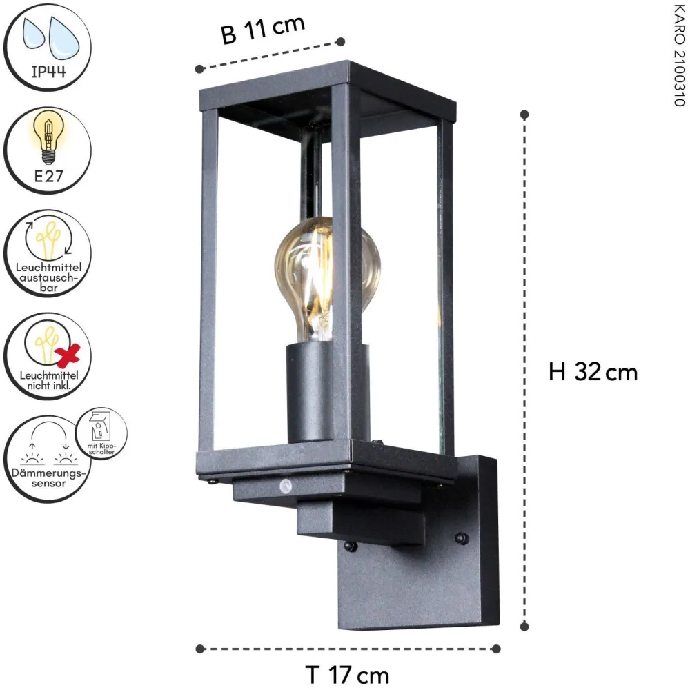 Eco-Light Wandleuchte Vintage Aluminium Schwarz H:32 cm IP44 E27* Metall Lampen|Vintage Lampen