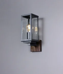 Eco-Light Wandleuchte Vintage Schwarz Holz H:32 cm IP44 E27* Metall Lampen|Vintage Lampen