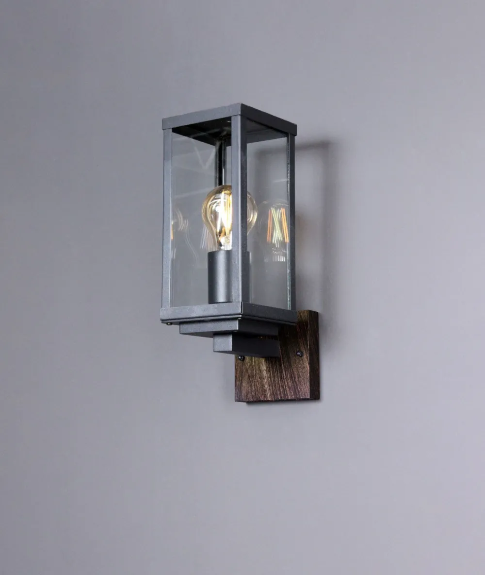 Eco-Light Wandleuchte Vintage Schwarz Holz H:32 cm IP44 E27* Metall Lampen|Vintage Lampen