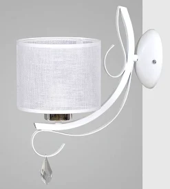 Emibig Wandleuchte Weiß Kristall Metall Stoff Schirm E27* Wandleuchten|Stofflampen