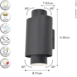 Eco-Light Wandspot Anthrazit Up Down H:20 cm IP44 GU10 flexibel* Metall Lampen|Moderne Außenleuchten