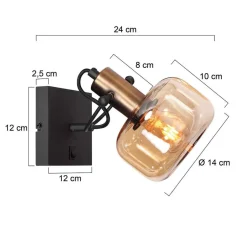 Steinhauer Wandspot blendarm in Schwarz Bernstein E27 H:16 cm