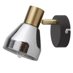 Searchlight Wandspot E14 Glasschirm in Schwarz Rauchgrau Messing* Wandleuchten|Flurlampen