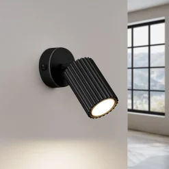 Sollux Wandspot Schwarz GU10 B: 8 cm klein schwenkbar Modern Alu* Flurlampen|Wohnzimmerlampen