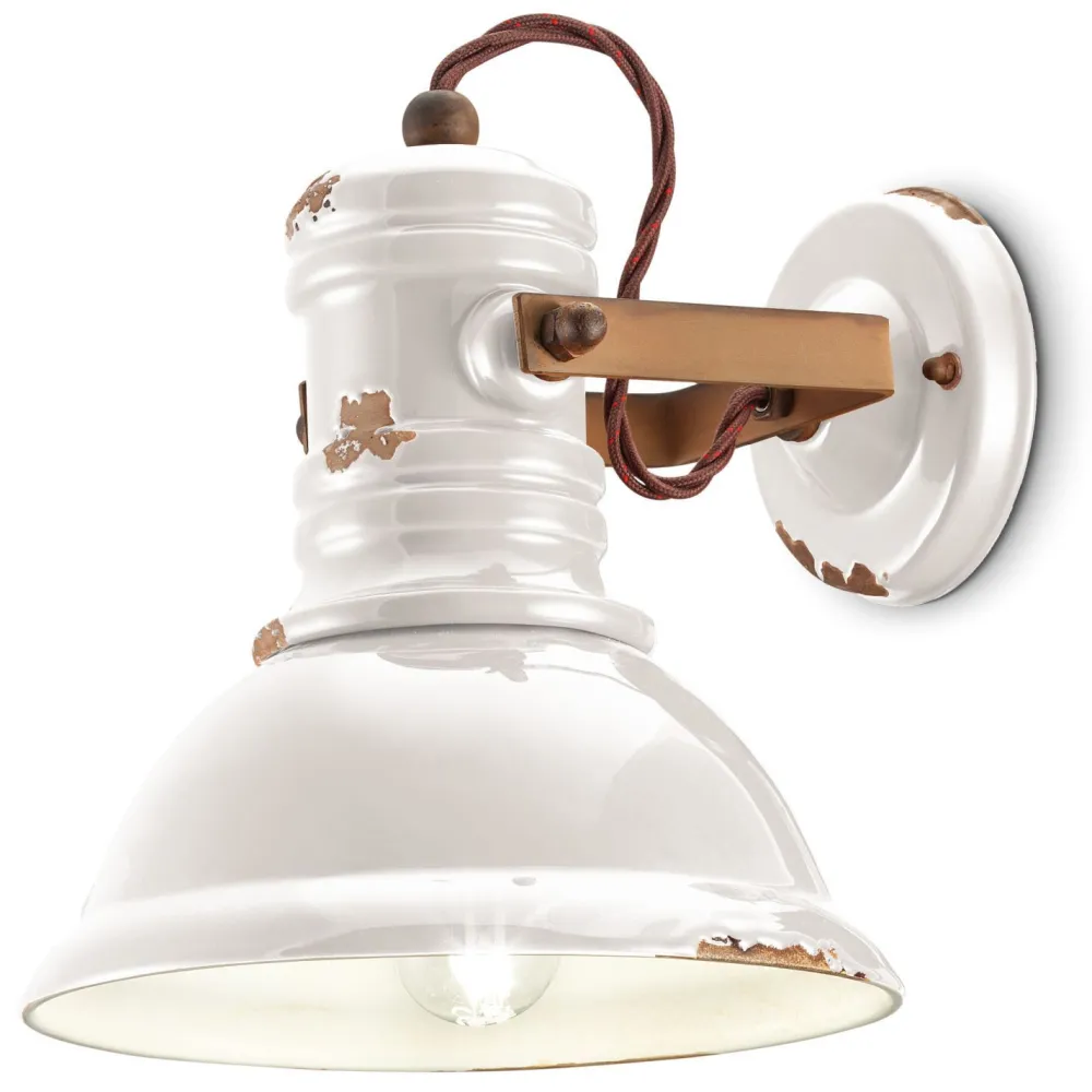 Online Ferroluce Wandspot Weiß Shabby B: 25 cm Keramik Metall Handarbeit E27