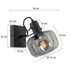 Outlet Steinhauer Wandstrahler blendarm Schwarz Rauchgrau E27 H:16 cm