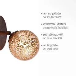 Paul Neuhaus Wandstrahler mit Schalter Rostbraun Gold G9 verstellbar* Flurlampen|Bürolampen