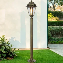 Best Lido Wegeleuchte außen Messing 100 cm Rustikal in Antik E27