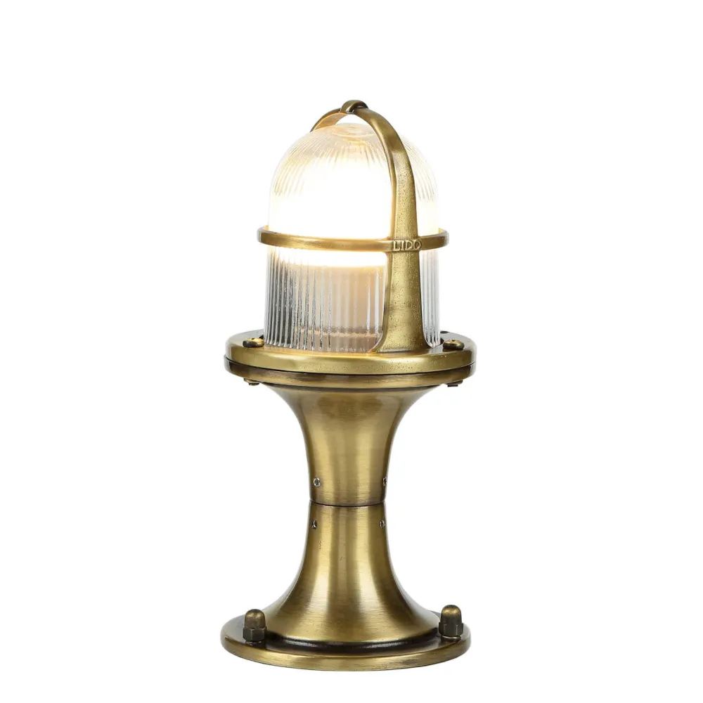 Clearance Lido Wegeleuchte klein 25 cm IP64 E27 Echt-Messing Glas