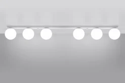 Sollux Weiße Deckenleuchte lang 120 cm Glas Metall 6x G9* Deckenleuchten|Flurlampen