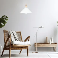 Best Belis Weiße Hängeleuchte Holz Metall Ø26 cm rund E27 wohnlich