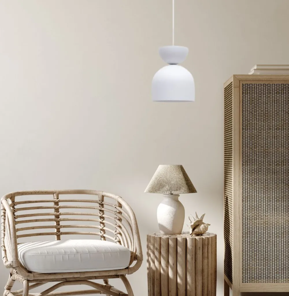 Online Belis Weiße Hängeleuchte Metall E27 Minimalistisch Ø17 cm