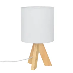 Easylight Weiße Tischleuchte Holz Fuß Stoff Schirm 31cm E14* Nachttischlampen|Stofflampen