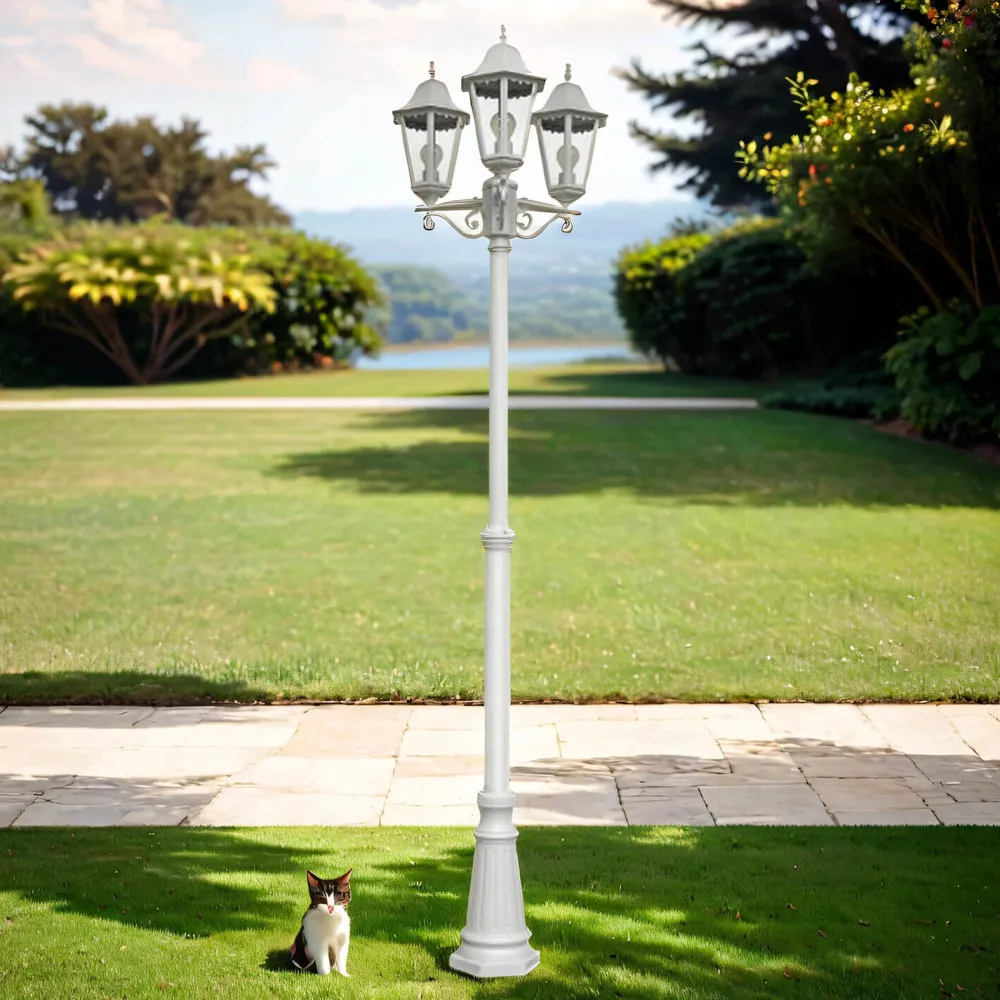 Harms Import Weißer Kandelaber MIGDAL Rustikal 220cm IP44 wetterfest* Rustikale Lampen|Metall Lampen