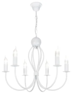 Belis Weißer Kronleuchter Metall 6-flammig E14 Klassisch* Bürolampen|Wohnzimmerlampen