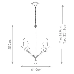 Elstead Weißer Kronleuchter Metall 61 cm breit für 4x E14 Landhaus Stil* Hängelampen|Esszimmer Lampen