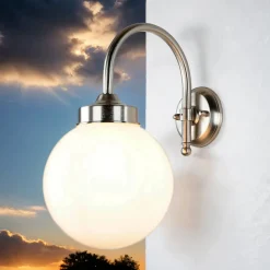 Lido Wetterfeste Wandlampe VERIA Nickel Weiß aus Messing* Metall Lampen|Messinglampen