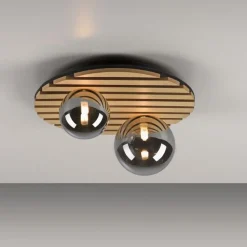 Just Light Wohnliche Deckenlampe Glaskugeln Holz G9 Ø38,5 cm Natur* Deckenleuchten|Flurlampen