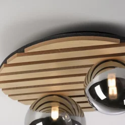 Just Light Wohnliche Deckenlampe Glaskugeln Holz G9 Ø38,5 cm Natur* Deckenleuchten|Flurlampen