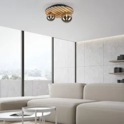 Just Light Wohnliche Deckenlampe Glaskugeln Holz G9 Ø38,5 cm Natur* Deckenleuchten|Flurlampen