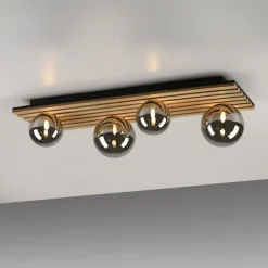 Sale Just Light Wohnliche Deckenlampe Glaskugeln Holz G9 80 cm Natur