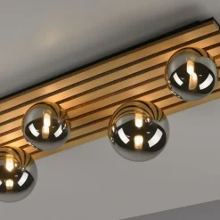 Sale Just Light Wohnliche Deckenlampe Glaskugeln Holz G9 80 cm Natur